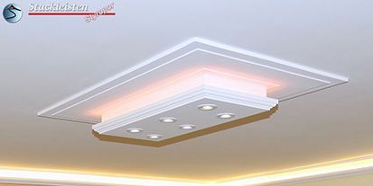 Design Stucklampe Berlin 201/970x460 mit warmweißen LED Spots und RGB LED Strip Design Stucklampe Berlin 201/970x460 mit warmweißen LED Spots und RGB LED Strip