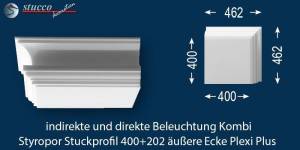 Inneres Eckelement LED Profil 400+202 PLEXI PLUS