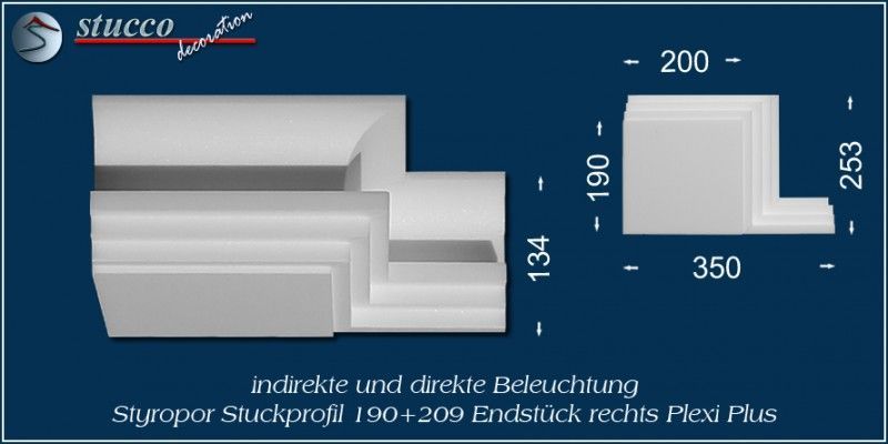Endstück rechts für direkte und indirekte Beleuchtung Dortmund 190+209 PLEXI PLUS Endstück rechts für direkte und indirekte Beleuchtung Dortmund 190+209 PLEXI PLUS