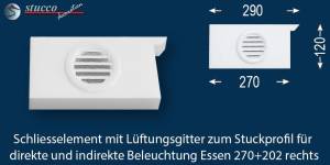 Schließelement rechts mit Lüftung zum L-Profil 270+202