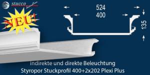 Stuckprofil für Kombi Beleuchtung Essen 400+2x202 PLEXI PLUS